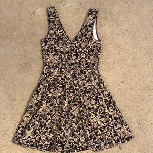 Black and cream paisley V neck dress